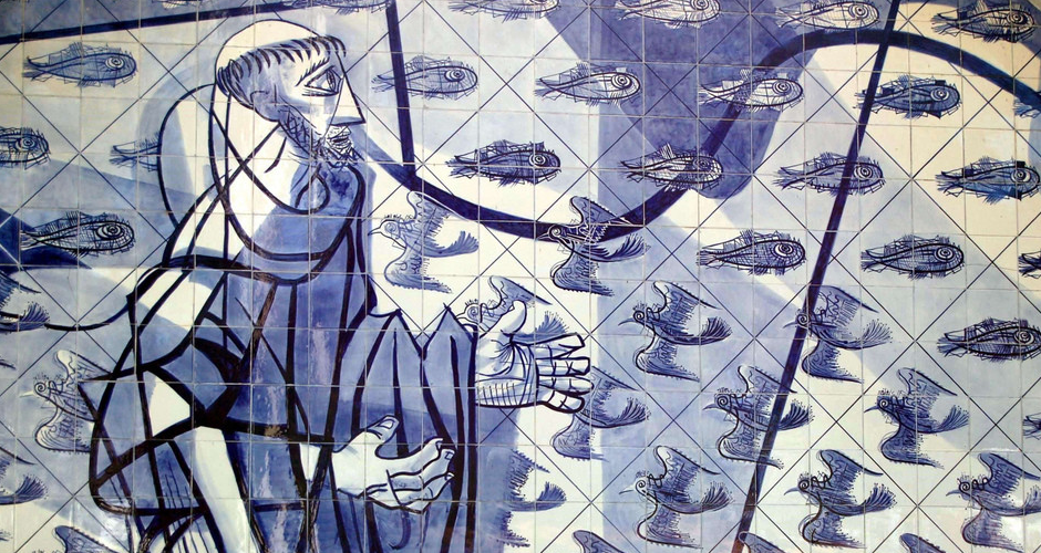 detalhe desenho Portinari em painel de azulejos Igreja de Pampulha